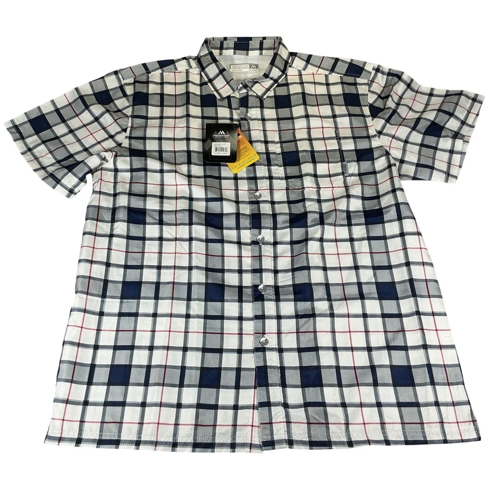 Momentum Comfort Gear Men XL Plaid Fishing Shirt UPF 50+ Vented Short Sleeve NWT